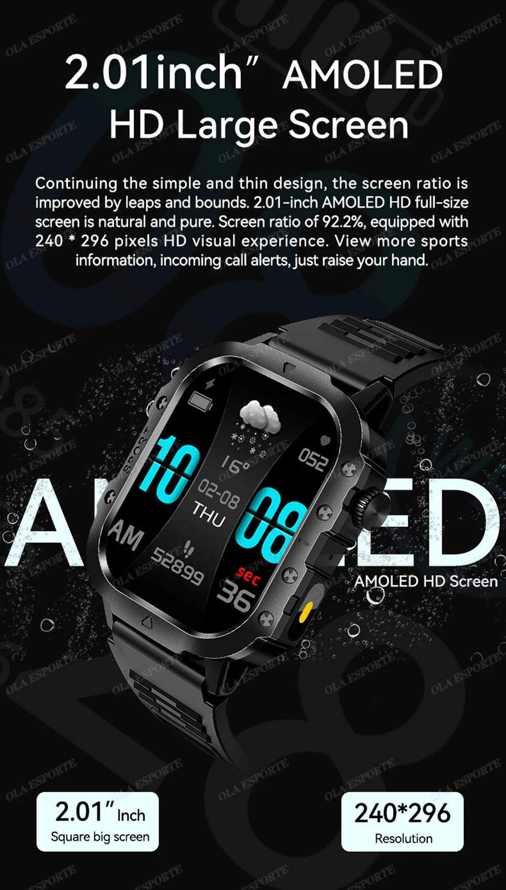 2026 New Military Outdoor Smart Watch Men's GPS Flashlight Bluetooth Call 2.01" AMOLED Screen 3ATM Waterproof Sports Smartwatch
