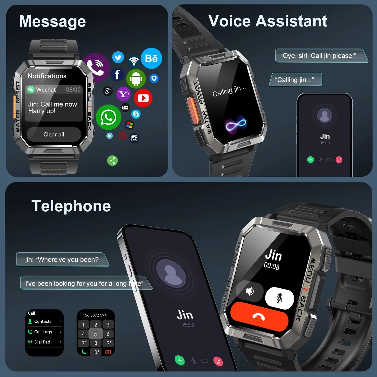 Blackview W60 Waterproof Smart Watch 2.01 inch HD Display 900mAh Large Battery Smartwatch Emergency Lighting Woman Man Watches
