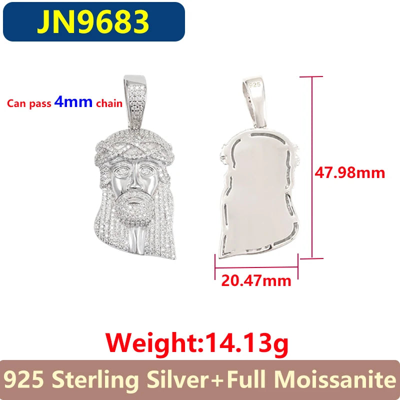 Hip Hop Jesus 925 Sterling Silver Full Moissanite Pendant For Men Men's Pendant Gold Plated Jewelry Can Pass 4mm Tennis Chain