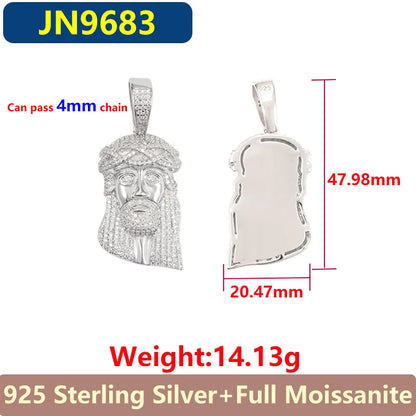 Hip Hop Jesus 925 Sterling Silver Full Moissanite Pendant For Men Men's Pendant Gold Plated Jewelry Can Pass 4mm Tennis Chain
