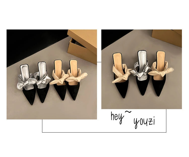 Luxury Pointed Toe Slippers Women High Heels Sandals Elegant Mules Shoes Summer 2026 New Slingback Dress Flip Flops Female Shoes
