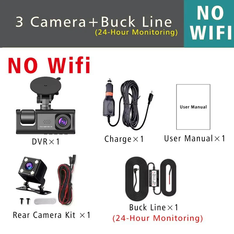 WiFi 3 Channel Car DVR Three Way Dash Cam Inside Vehicle Camera DVRs Recorder FHD 1080P Video Mini Registrator Dashcam Camcord