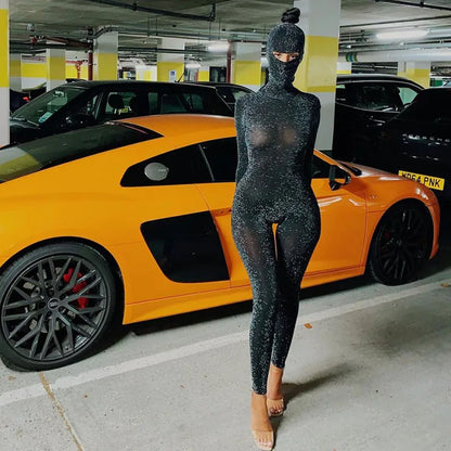 Women's Black Long Sleeve Backless Bodycon Jumpsuit Streetwear Romper Playsuit Solid Color Autumn Winter Fashion 2025