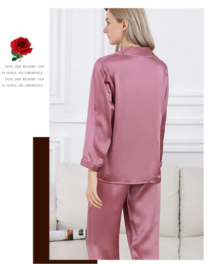 100% Mulberry Silk Pajamas Set for Women Long Sleeve Sleepwear Spring Summer Breathable Lounge Robe Comfortable Cool Silk