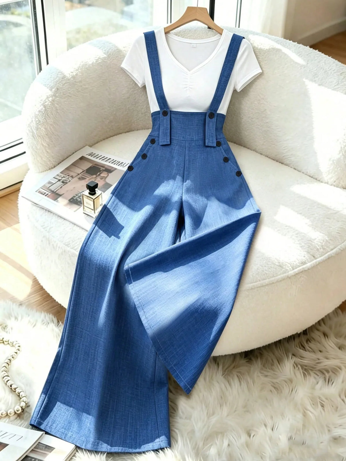 Women's Casual Elegant Button Detail Wide Leg Pants Overalls Trendy Comfortable Fashionablealls