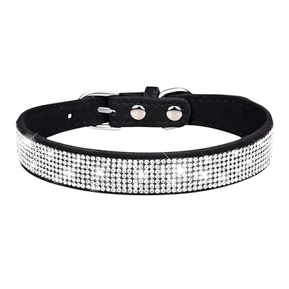 New Shiny Rhinestone Pet Collar, Soft Microfiber Adjustable Collar for Small Medium Dogs & Cats, Lightweight Walking Collar