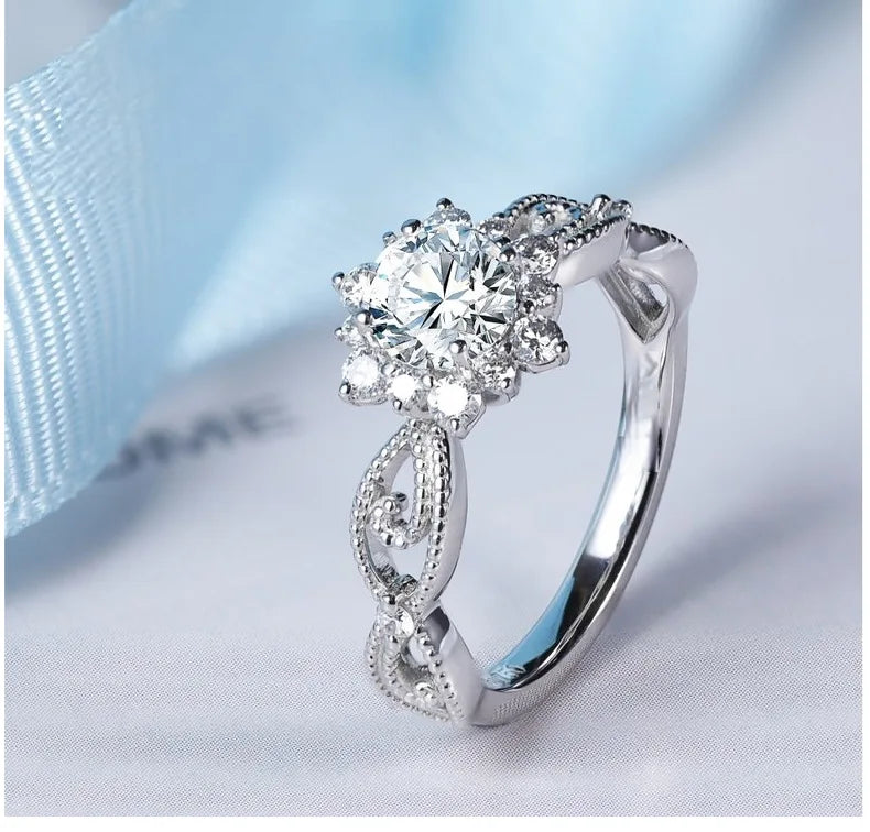 1Ct Moissanite PT950 Platinum Snow Fairy Ring Women's - Bright shine, ice crystal highlights diamond, decent romantic gift