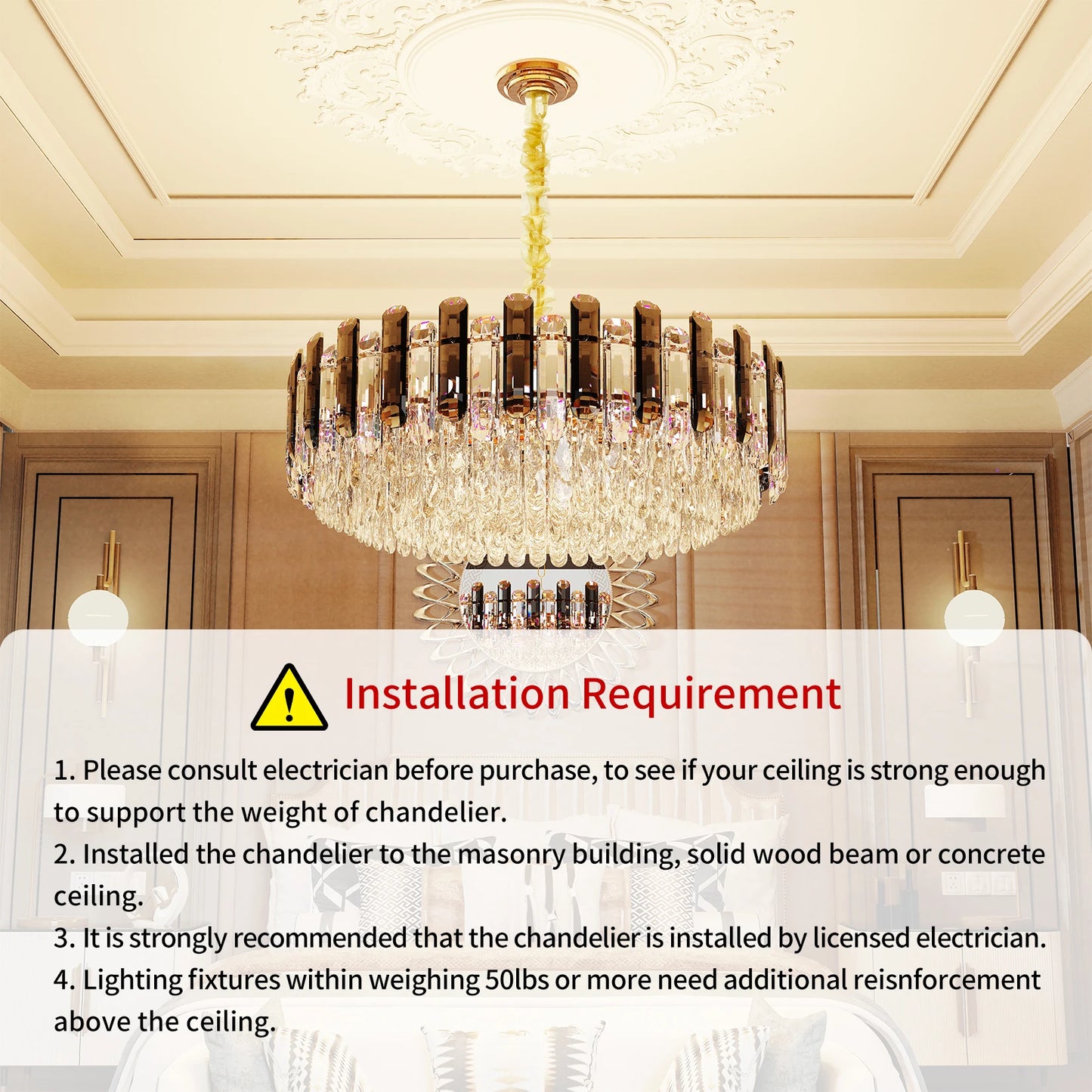 Modern K9 Crystal Chandelier Round Ceiling Fixtures Pendant Lights Living Room Bedroom