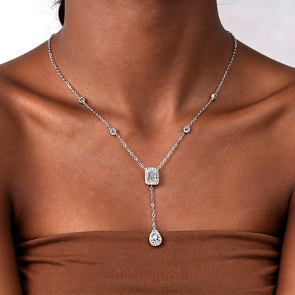BXINY 3CT Radiant/Emerald Cut Moissanite WaterDrop Pendant Tassel Necklace 100%S925 Silver for Women NeckChain Fine Jewelry Gift