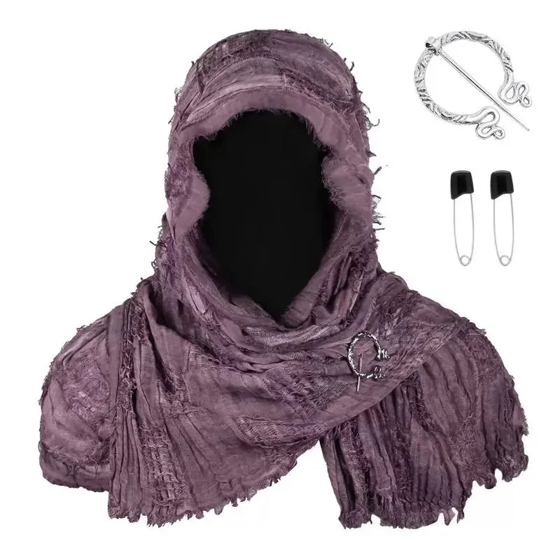 Techwear Style Ripped Tassel Punk Vintage Scarf Man Woman Medieval Knight Cape Cloak Halloween Cosplay Shawl Costume
