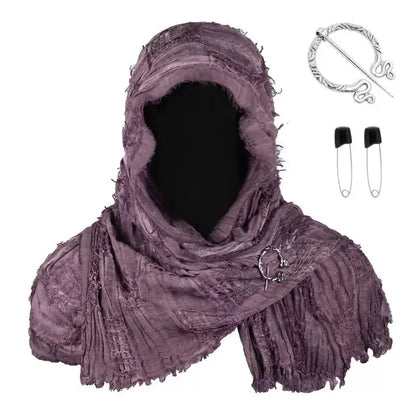 Techwear Style Ripped Tassel Punk Vintage Scarf Man Woman Medieval Knight Cape Cloak Halloween Cosplay Shawl Costume