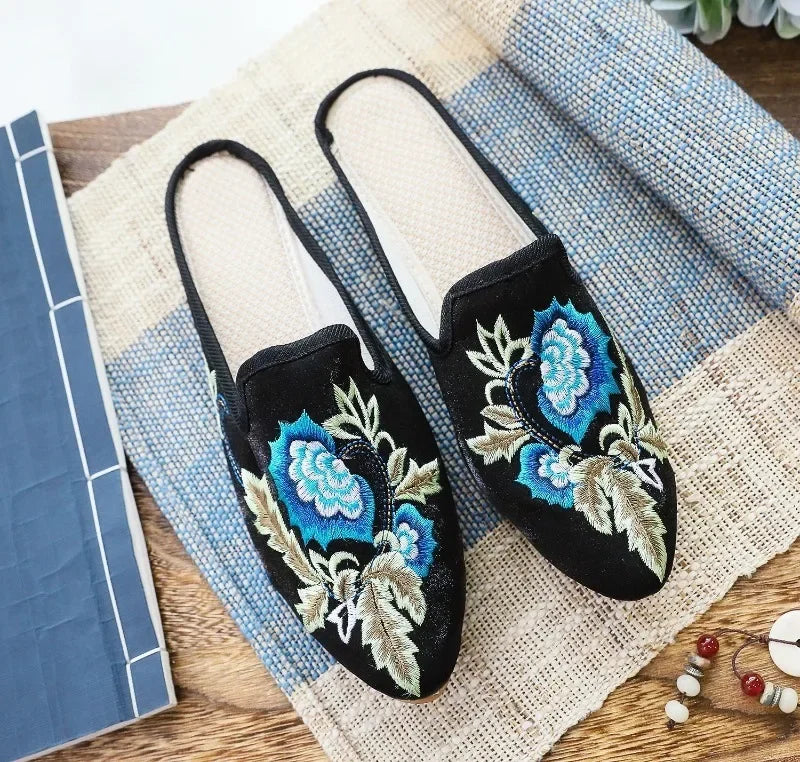 Chinese Style Summer Harajuku Slippers Women Shoes for Women Fashion Casual Vintage Embroidery Ethnic Style Streetwear