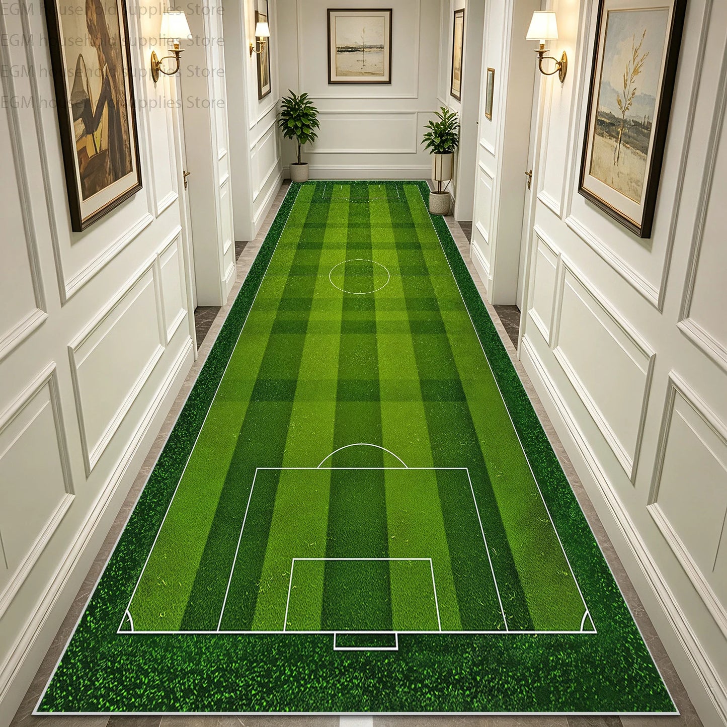 Green Football Field Long Runner Amusing Carpet Sport Hallway Entrance Game Rug Lint Free Washable Non-slip Entryway Floor Mats