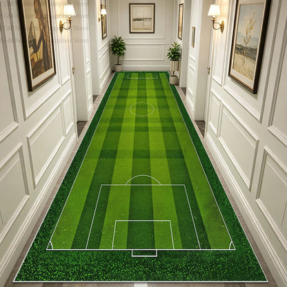 Green Football Field Long Runner Amusing Carpet Sport Hallway Entrance Game Rug Lint Free Washable Non-slip Entryway Floor Mats