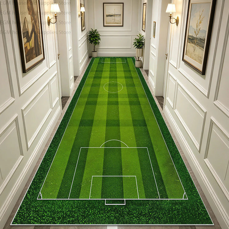 Green Football Field Long Runner Amusing Carpet Sport Hallway Entrance Game Rug Lint Free Washable Non-slip Entryway Floor Mats
