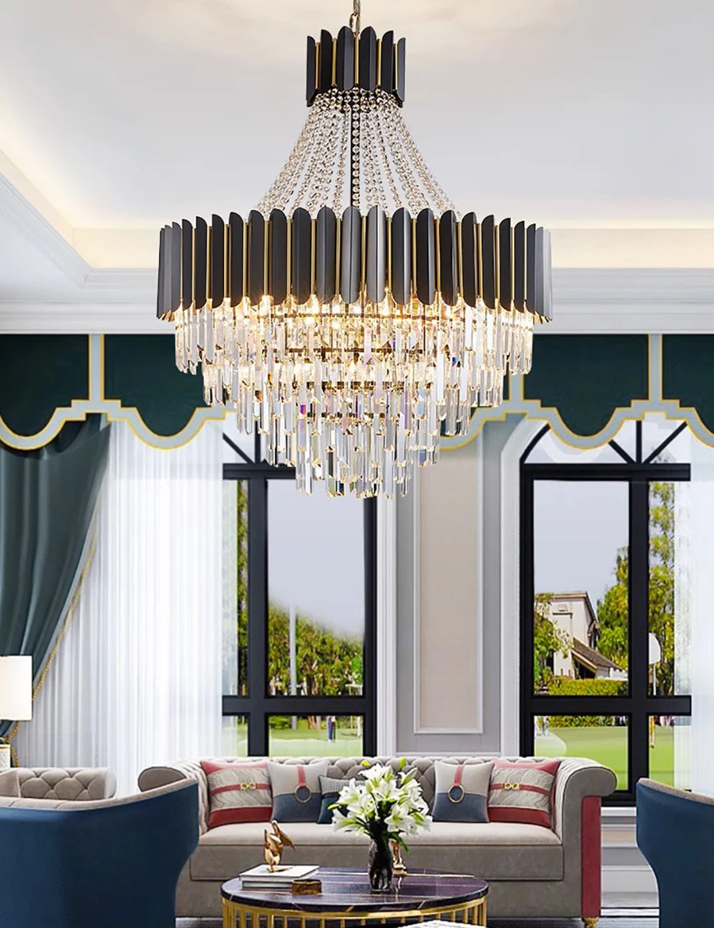 Home Deco Crystal Collection LED Black Gold Chandelier Lighting Lustre Hanging Lamp Suspension Luminaire Lampen For Dinning Room