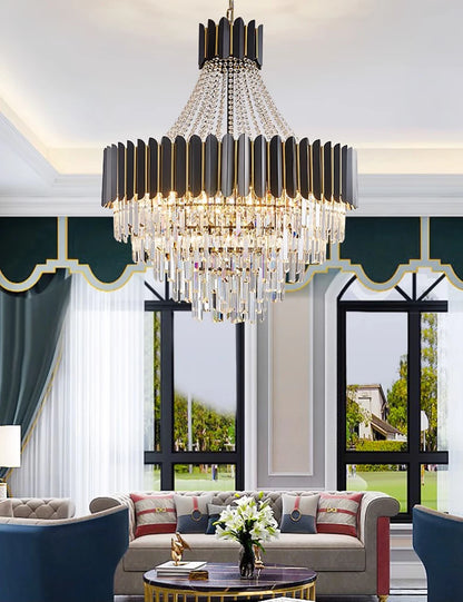 Home Deco Crystal Collection LED Black Gold Chandelier Lighting Lustre Hanging Lamp Suspension Luminaire Lampen For Dinning Room