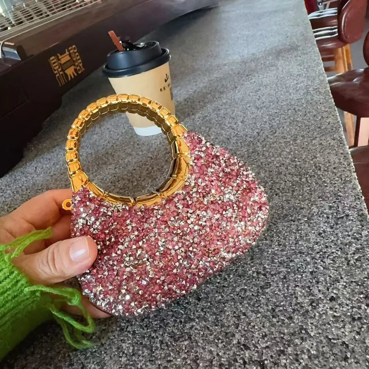Mini Golden Pink Evening Bag Purses and Handbags Luxury Designer Shoulder Bags Diamond Party Wedding Acrylic Shiny Clutch Purse