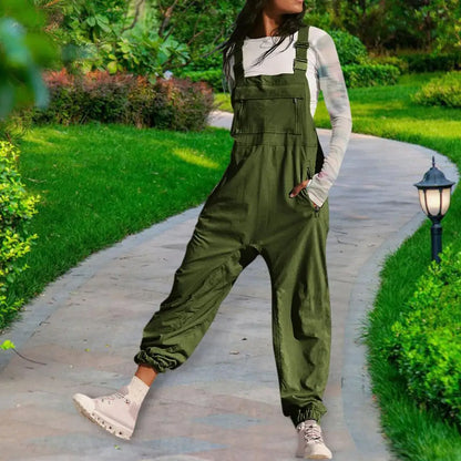 Women Jumpsuit Loose Style Overalls Boho Solid Color Square Collar Playsuits Sleeveless Rompers Summer Casual Clothes