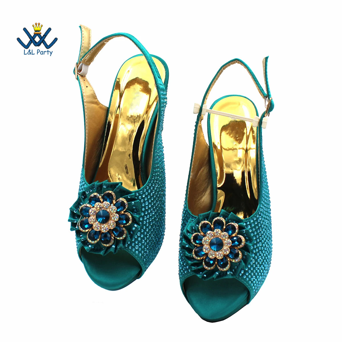 New Design Peep Toe African Spring Autumn Lady Shoes and Bag Set in Gold Color Women Sandal in Wedding