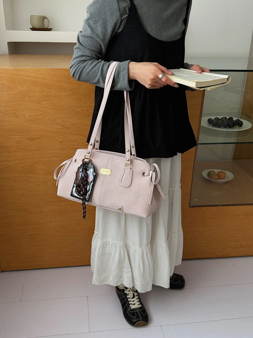 Vsper Y2K Shoulder Bags For Women Dual Straps Large Capacity Doctor Bag With Ornament 2026 Latest Trend Luxury Designer Handbags
