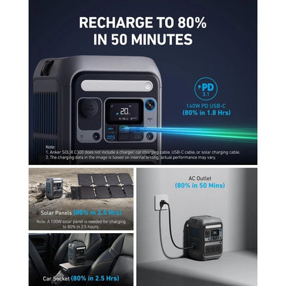 Portable Power Station 300W Solar Generator 288Wh LiFePO4 Battery Fast Charging for Camping Travel Emergency Backup