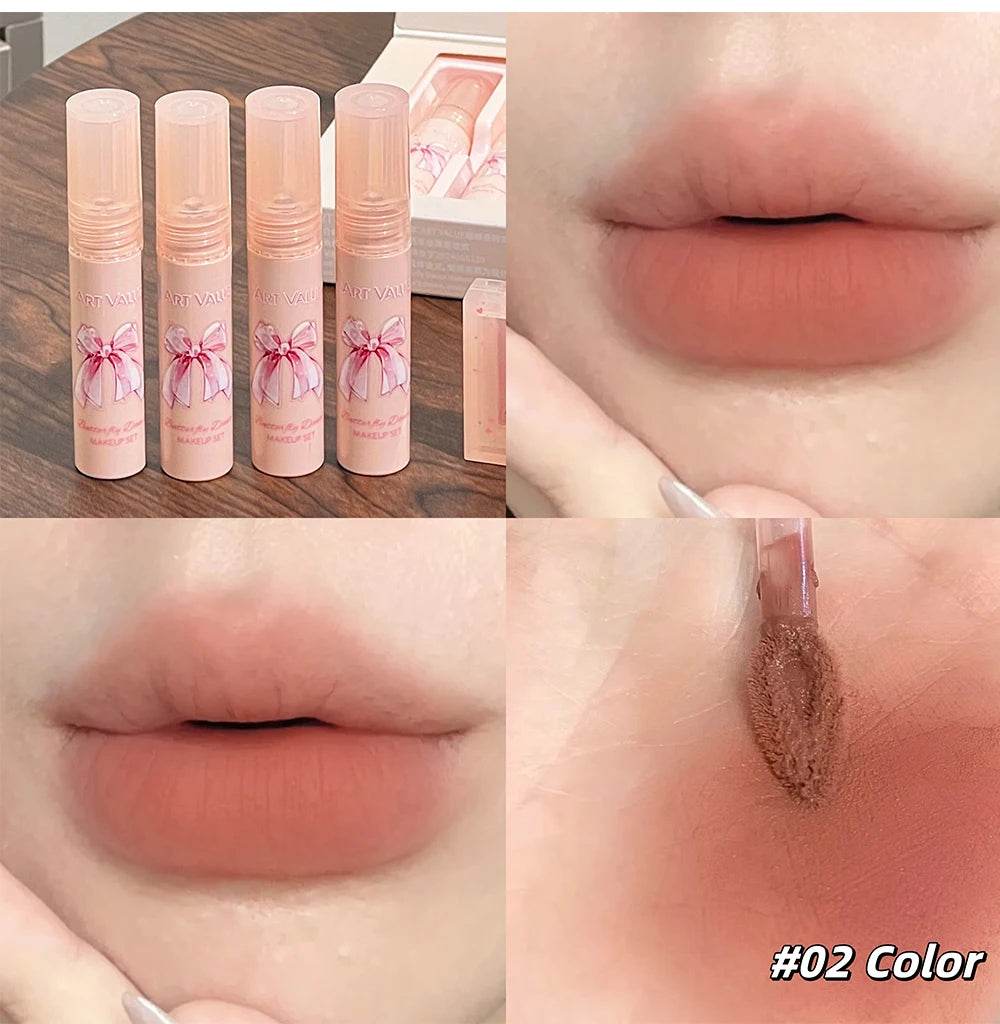 ART VALUE Makeup Sets Include 4Pcs Velvet Matte Lip Mud,1 Pc Blush Palette And 1 Necklace Gift Cosmetics Kits Lasting Lipgloss