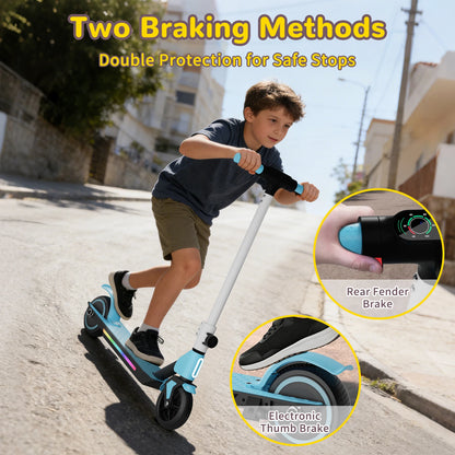 Electric Scooter for Kids Age 6-14, 130W Motor, Kick-Start Boost Scooter 8.7 Mph Speed, Foldable, Deck Lights & Dual Braking System