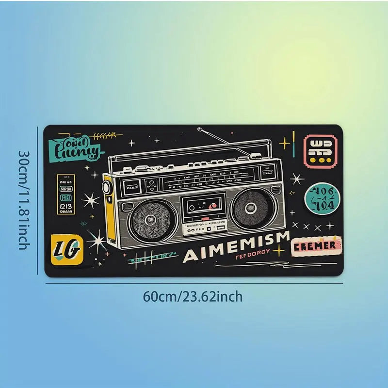 Retro Cassette Desk Pad Large Thick Rubber Mouse Pad Vintage Art Style for Home Office Music Lovers Gift