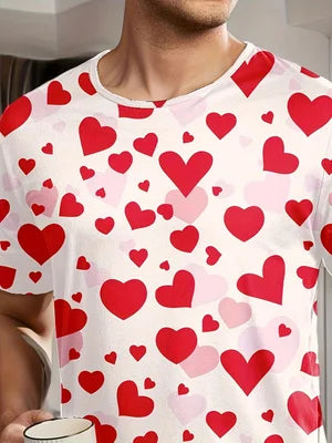 Men's pajama set with heart-shaped prints, comfortable summer clothing