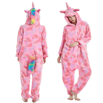 Adults Animal Cosplay Pajamas Flannel Onesies Costume Jumpsuit Pajamas Hooded Sleepwear Halloween One Piece for Performing