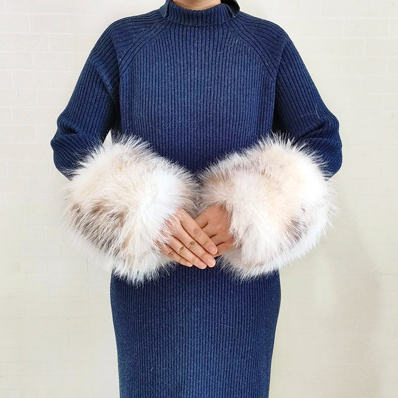 Large Women Faux Fox Fur Scarf Winter Jackets Warm Fluffy Shawl Fashion Artificial Fur Collar And Cuff Set Fluffy Scarves Female