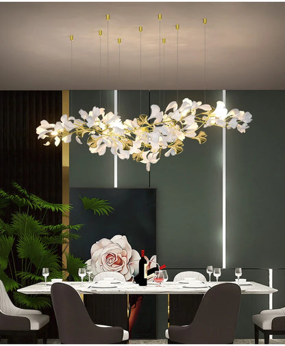 Modern Ceramics Chandeliers Home Ginkgo Biloba Decoration Villa Living Room Lighting Pendant Lamps Indoor Hanging Lights Fixture