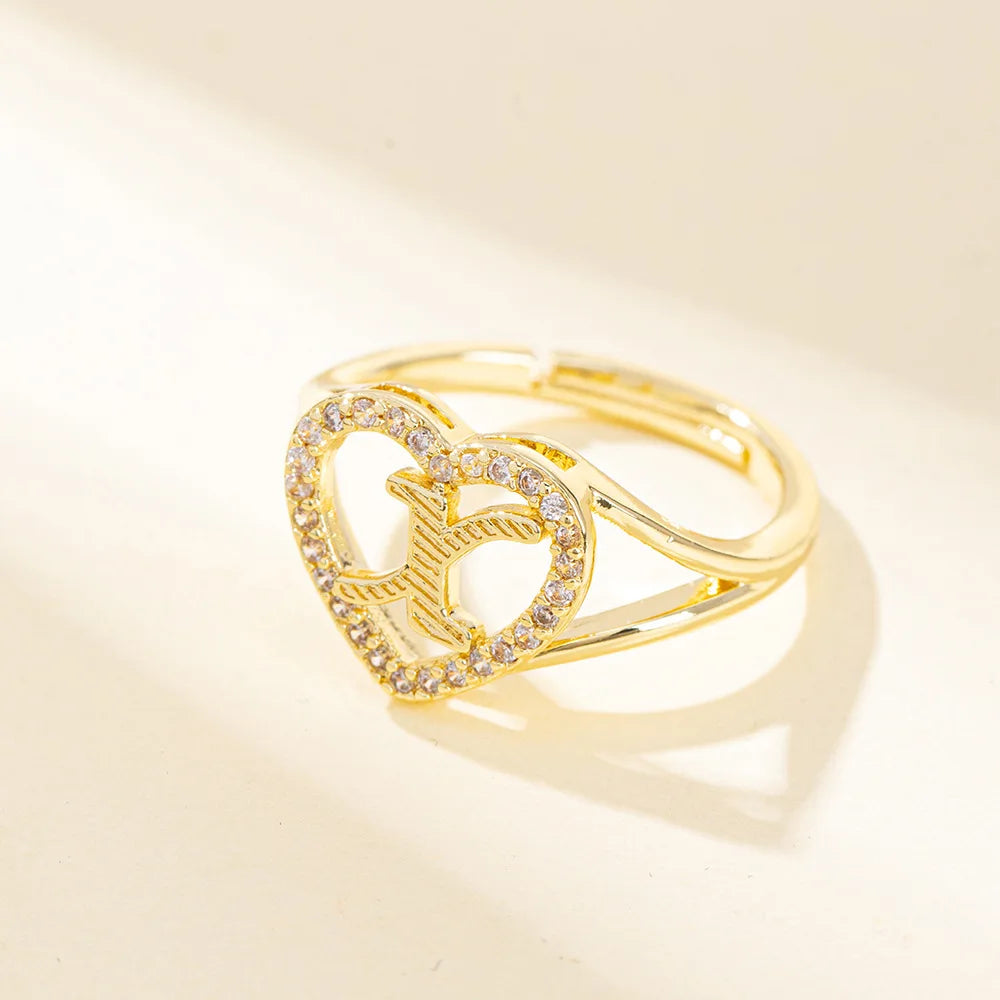 White Zircon 26 Letters A-Z Love Heart Open Adjustable Rings For Women Gold Silver Color Wedding Band Jewelry Mother's Day Gifts