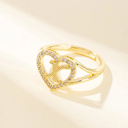 White Zircon 26 Letters A-Z Love Heart Open Adjustable Rings For Women Gold Silver Color Wedding Band Jewelry Mother's Day Gifts