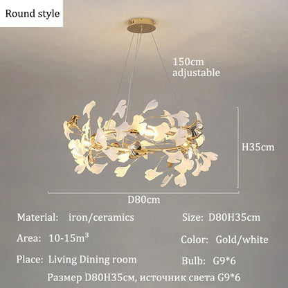 Modern Ceramics Chandeliers Home Ginkgo Biloba Decoration Villa Living Room Lighting Pendant Lamps Indoor Hanging Lights Fixture