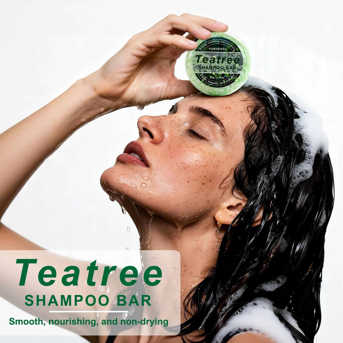 Natural Tea Tree Shampoo Bar Oil Control Anti Dandruff Refreshing Scalp Cleansing Solid Shampoo Soap for Oily Flaky Hair