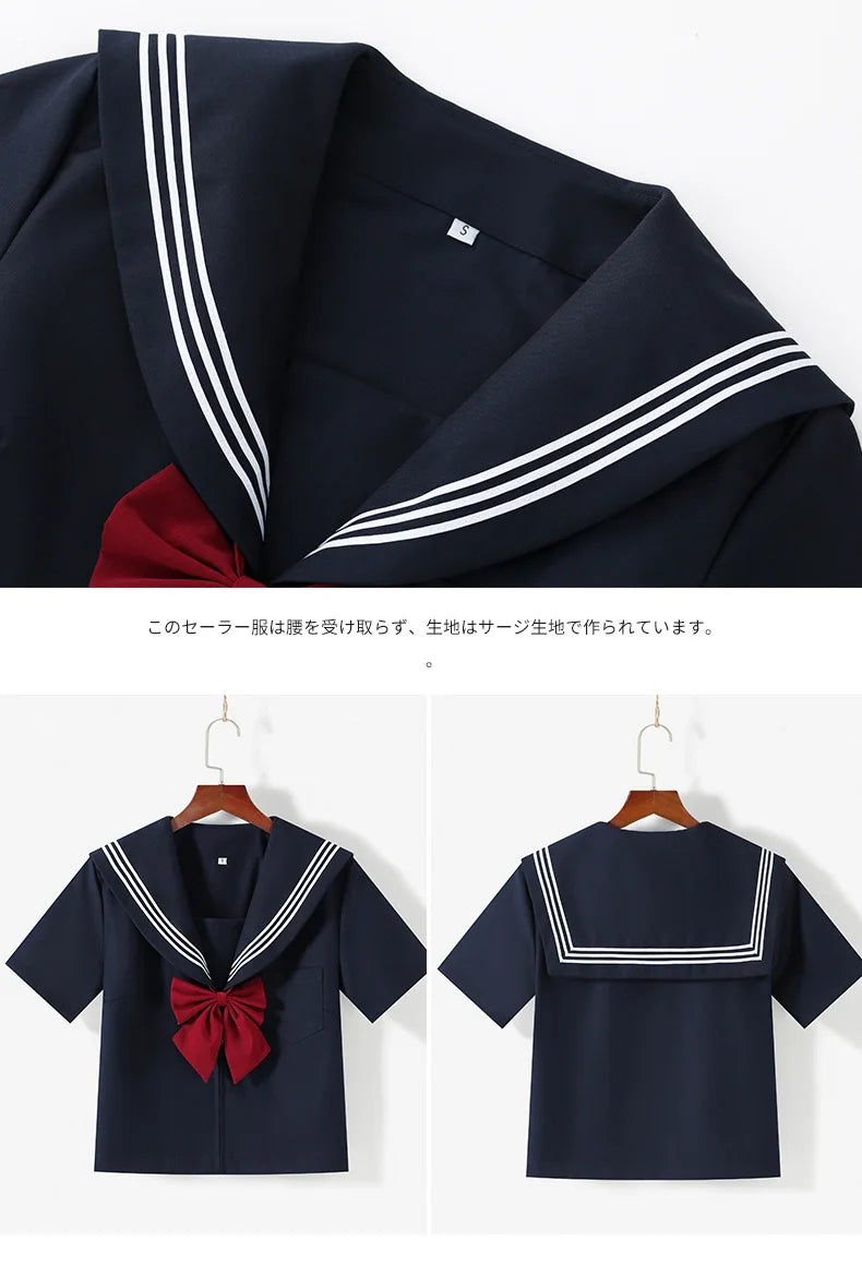 Navy Blue JK Uniform, Red Tie Three Basic Sailor, Short/long Sleeve Japanese School Uniforms For Girls Pleated Skirt JK Sets