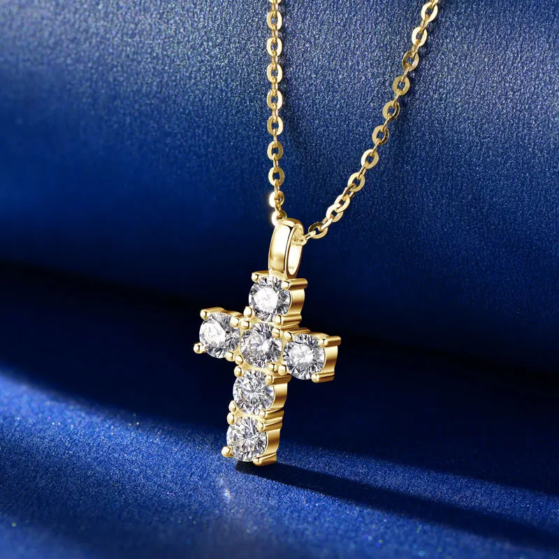 Lnngy 925 Sterling Silver Vintage Cross Pendant Necklace Certified 3.5mm Moissanite Necklace For Women Classic Fine Jewellry