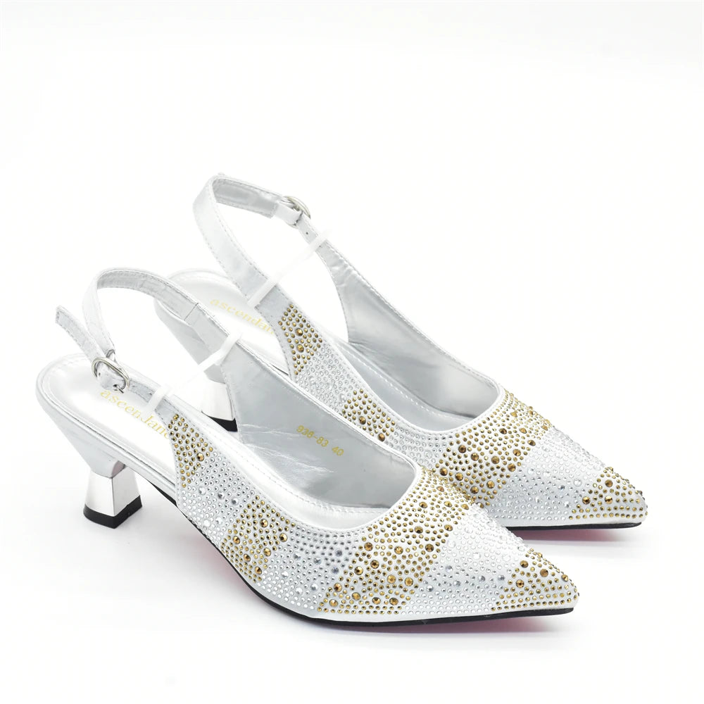 New Fashion Women Nigerian Italian Shoes and Bags Set Decorated with Rhinestone Elegant Woman Heeled Shoes Wedding Leather Shoe