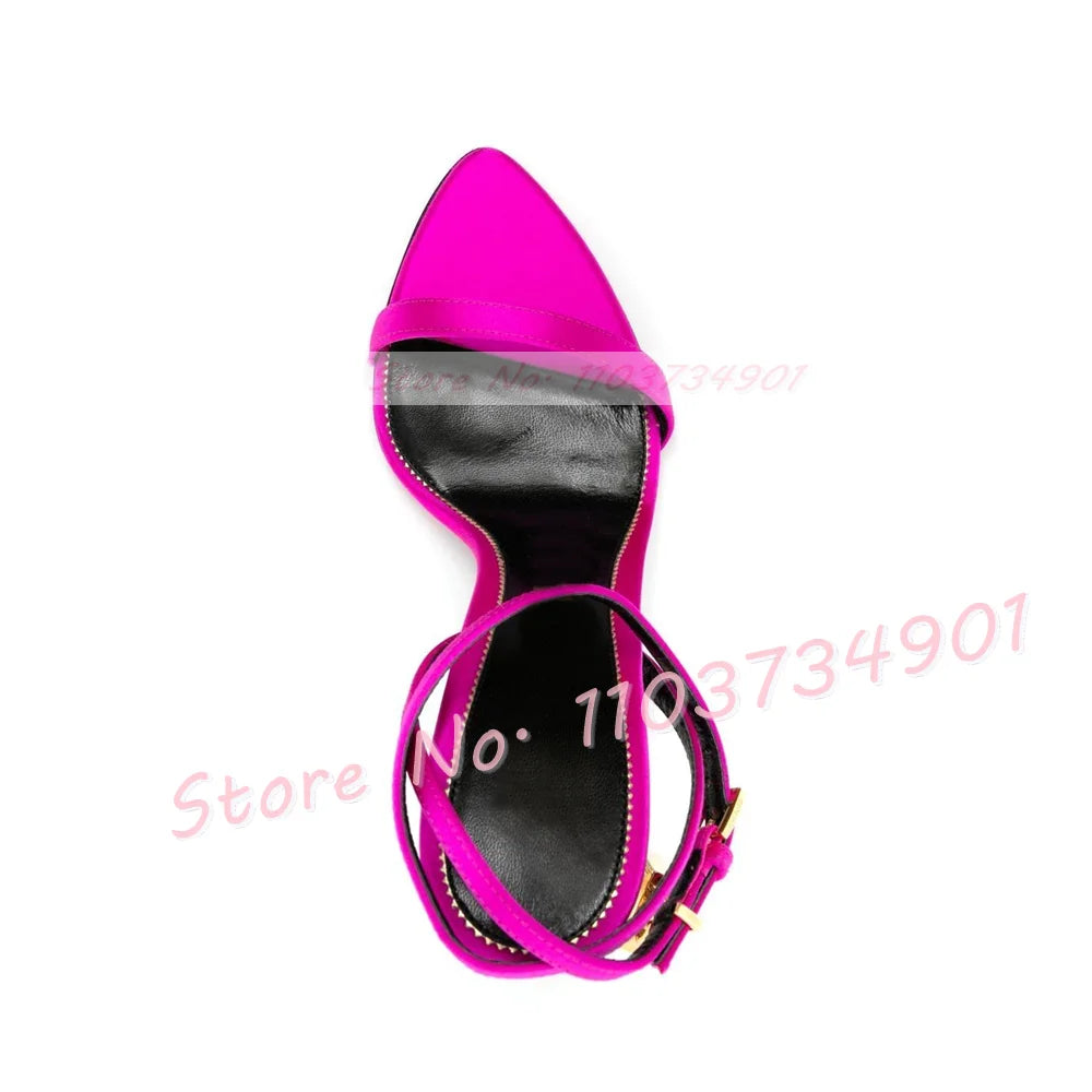 Metal Heel Lock Metallic Leather Sandals Female Luxury Open Toe Stiletto High Heels Shoes Lady Elegant Party Ankle Strap Sandals