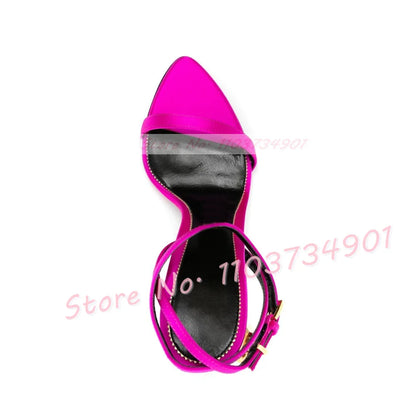 Metal Heel Lock Metallic Leather Sandals Female Luxury Open Toe Stiletto High Heels Shoes Lady Elegant Party Ankle Strap Sandals