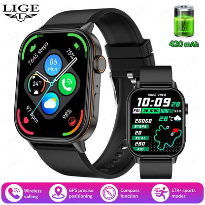 LIGE 2026 For Android IOS GPS Smart Watch Women 2.01" HD Screen Heart Rate Bluetooth Call Compass IP68 Waterproof Men Smartwatch
