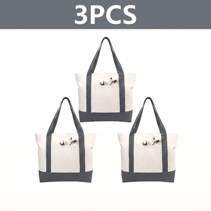 1/3/6PCS Heavy Duty Canvas Tote Bag with Front Pocket Blank DIY Reusable Grocery Shoulder Bag for Women Office School Beach