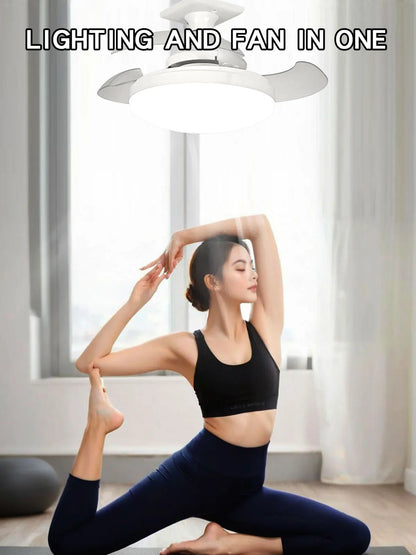 Three-Color Dimming LED E27 Ceiling Fan Lights with Remote Control Silent Dimmable Invisible Fan Light for Living Room Bedroom