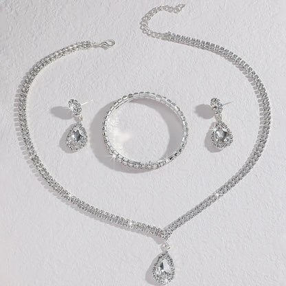 Wedding Season Women's Fashion Copper Claw Chain Water Drop Necklace Earrings Bracelet Jewelry Set Wedding Banquet Festival Gift