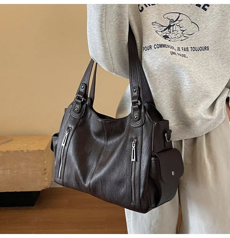 Soft Interior Compartment Shoulder Bags 2026 High Quality Contrasting Colors Bags for Women Fashion Zipper Pu Women's Handbags