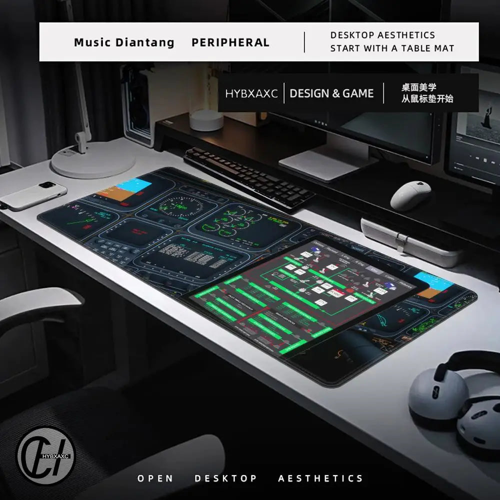 Plane Instrument Panel Mousepad HD Airplane Speedometer Mouse Pads XXL Non-slip Rubber Desk Mat Pc Gamer Deskmat Cockpit Playmat