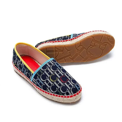 CH Fashion Monogram Print Commuter Flats Woven Material Fisherman 2025 New Luxury Brand Slip-On Women's Casual Shoes