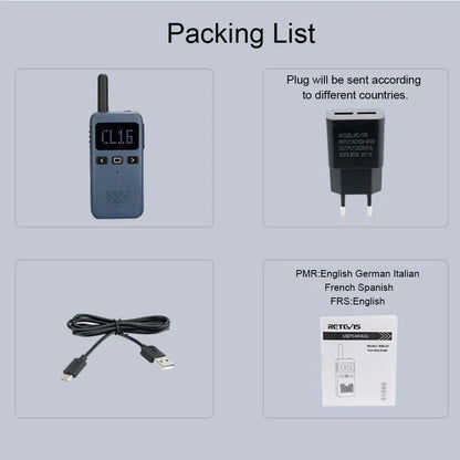Retevis RB619 Mini Walkie Talkie PMR446/FRS 1650mAh Portable Long Range Two Way Radio Type-C Programmable for Restaurants Hotels